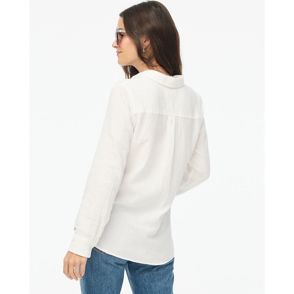 NWT J.Crew Green Crinkle Gauze Cotton Coastal Granddaughter Button Down Top XS - Picture 7 of 16